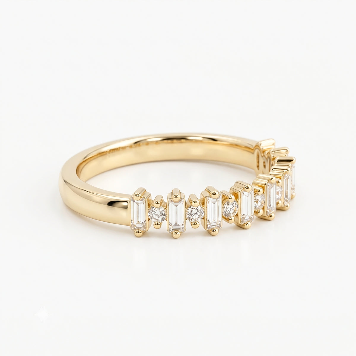 Lab Grown Diamond Half Moon Sunburst Bezel Set Solitaire Band in 14K Yellow Gold