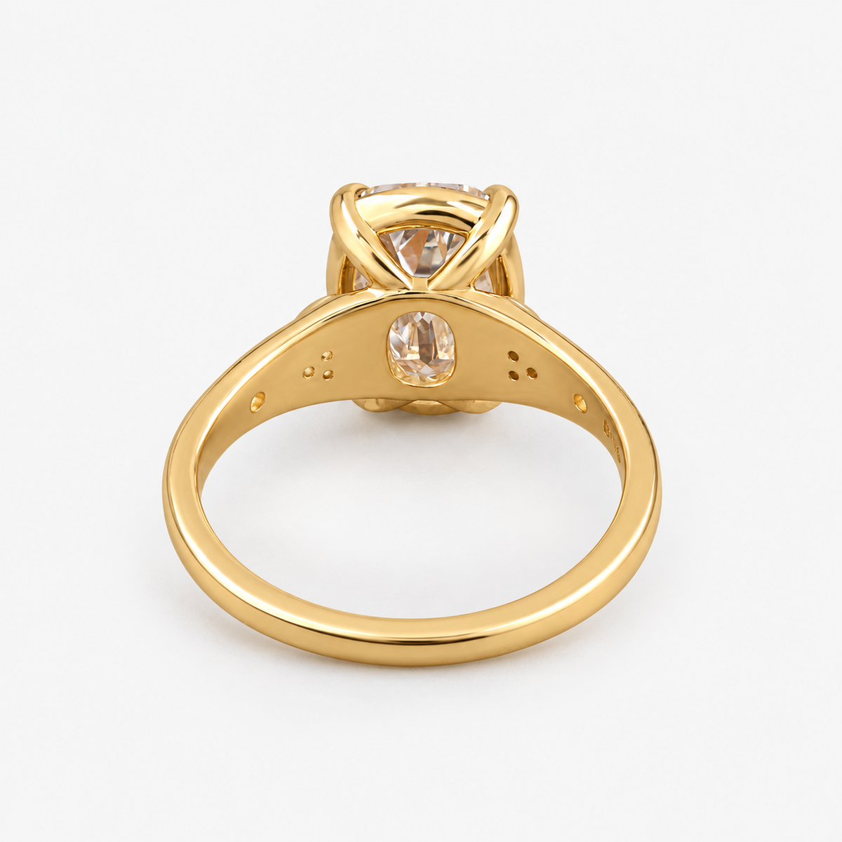 Lab Grown Diamond Elongated Cushion Crushed Ice Cut Vintage Tapered Triangular Shoulder Engagement Ring with Round Side Accents IGI Certified in 14K Yellow Gold