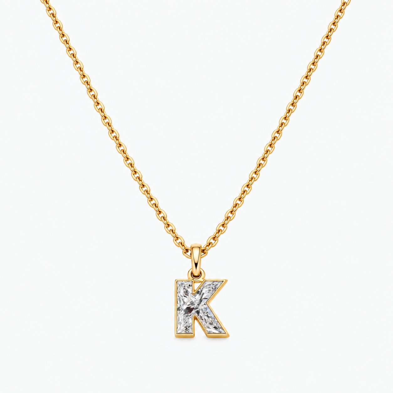 Lab Grown Diamond Alphabet K Cut Initial Pendant Necklace IGI Certified in 14K Yellow Gold