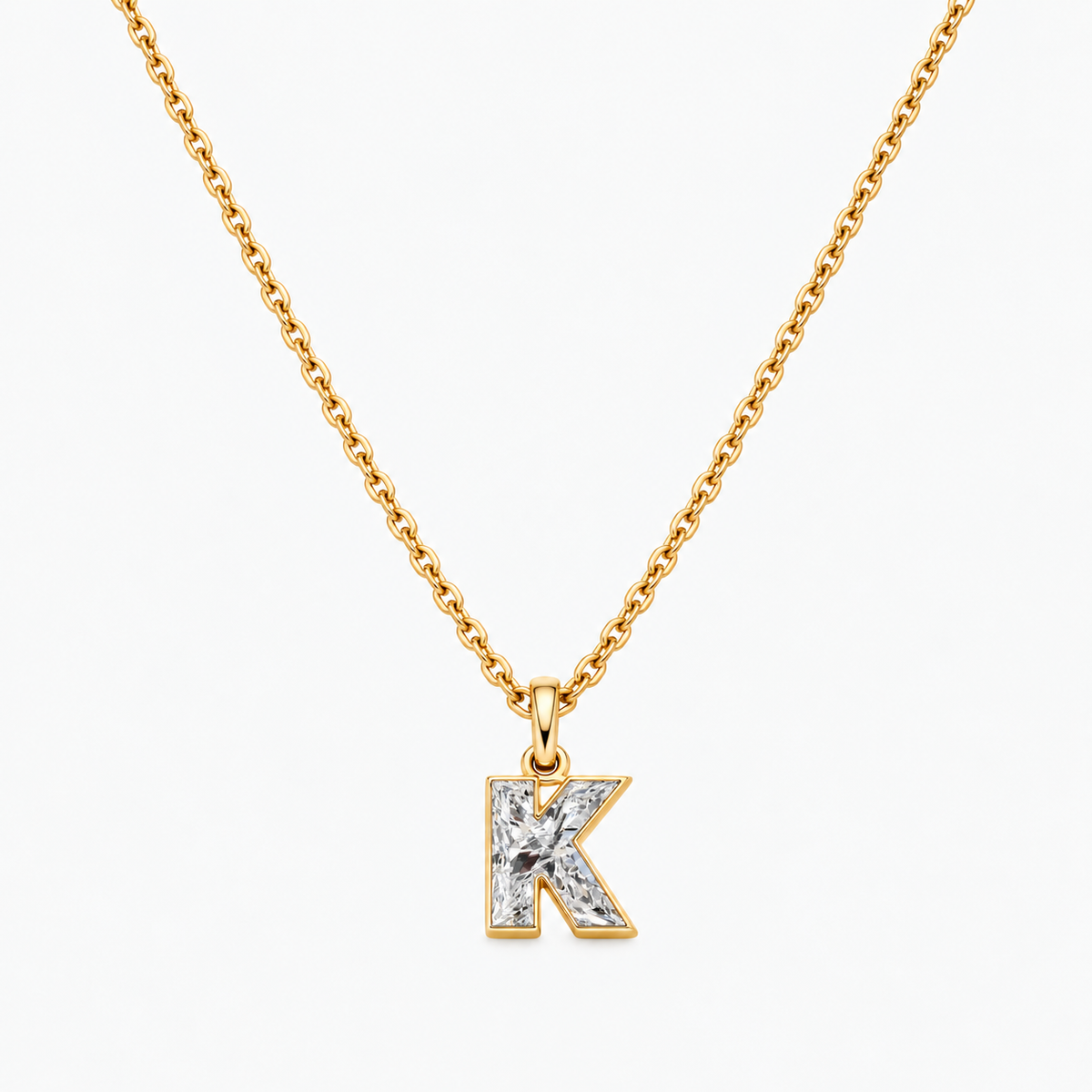Lab Grown Diamond Alphabet K Cut Initial Pendant Necklace IGI Certified in 14K Yellow Gold