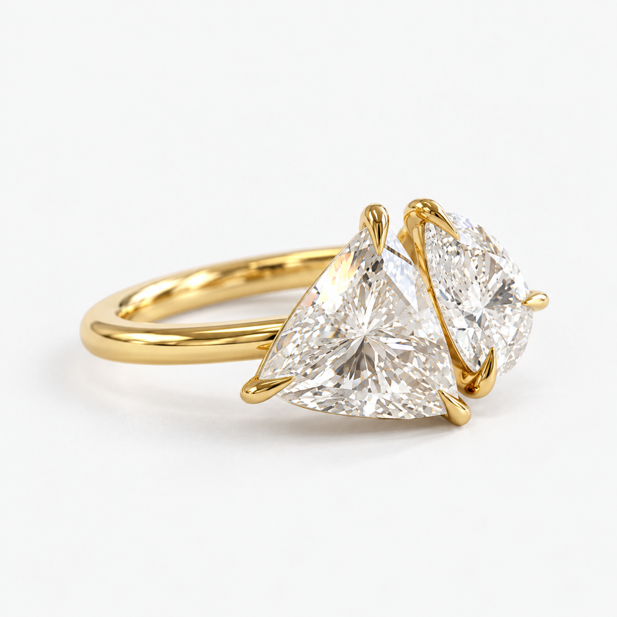 Toi et Moi Trillion and Pear Cut Diamond Engagement Ring in 14K Yellow Gold