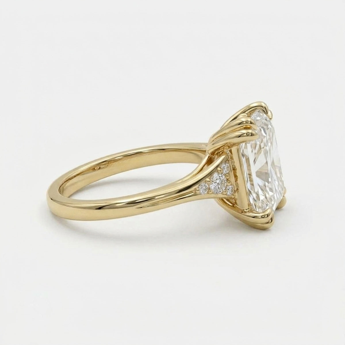 Lab Grown Diamond Radiant Cut Engagement Ring with Round Diamond Side Accents IGI Certified in 14K Yellow Gold