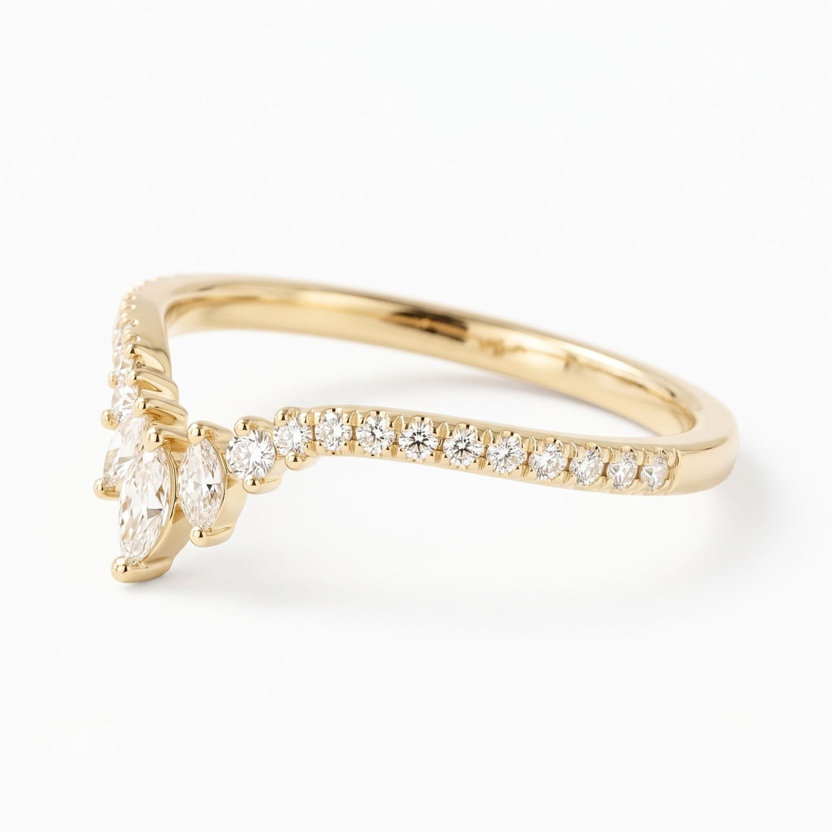 Lab Grown Diamond   Marquise and Pear Cut Chevron Wedding Band with Pave Diamond Accents in 14K   Yellow Gold