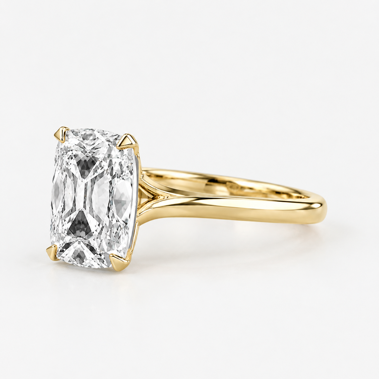 Lab Grown Diamond Elongated Old Mine Cushion Cut Solitaire Engagement Ring IGI Certified in 14K Yellow Gold
