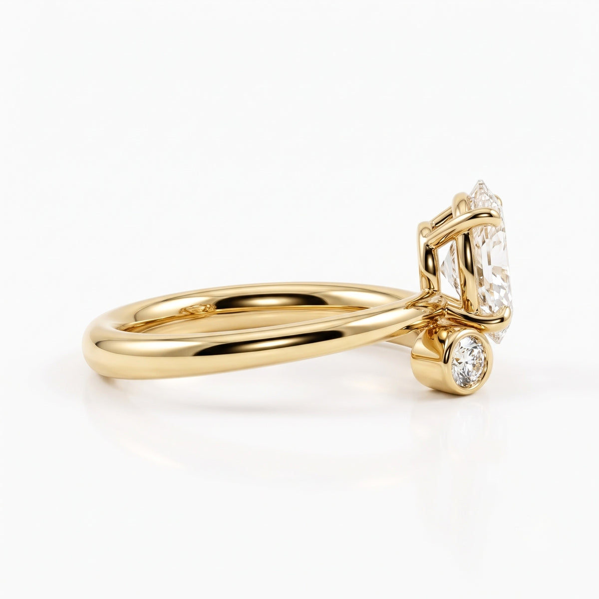Lab Grown Diamond Oval Cut & Round Diamond Bypass Split Shank Engagement Ring IGI Certified in 14K Yellow Gold EF-104R