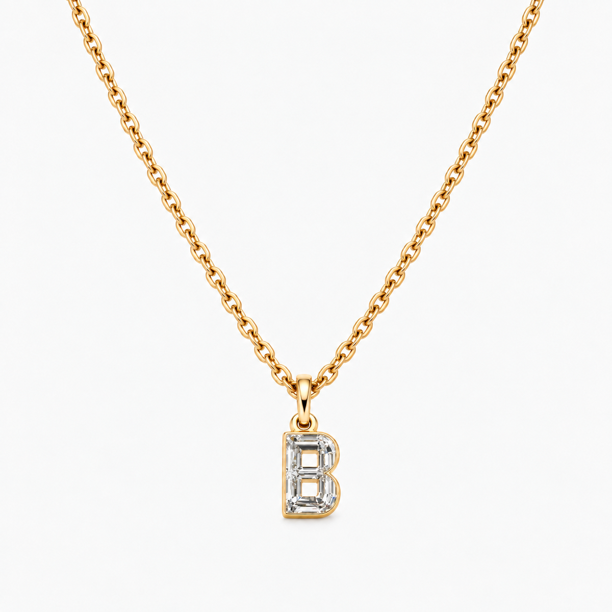 Lab Grown Diamond Alphabet B Cut Initial Pendant Necklace IGI Certified in 14K Yellow Gold