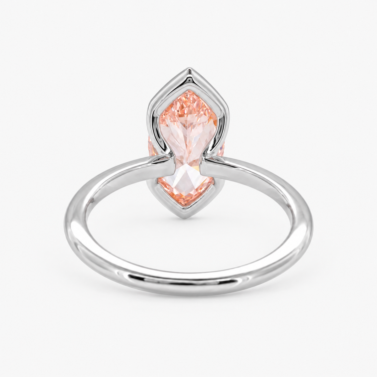 Lab Grown Diamond Fancy Pinkish Peach Marquise Cut Open-Side Half Bezel V-Cap Solitaire Engagement Ring IGI Certified in 14K Yellow Gold