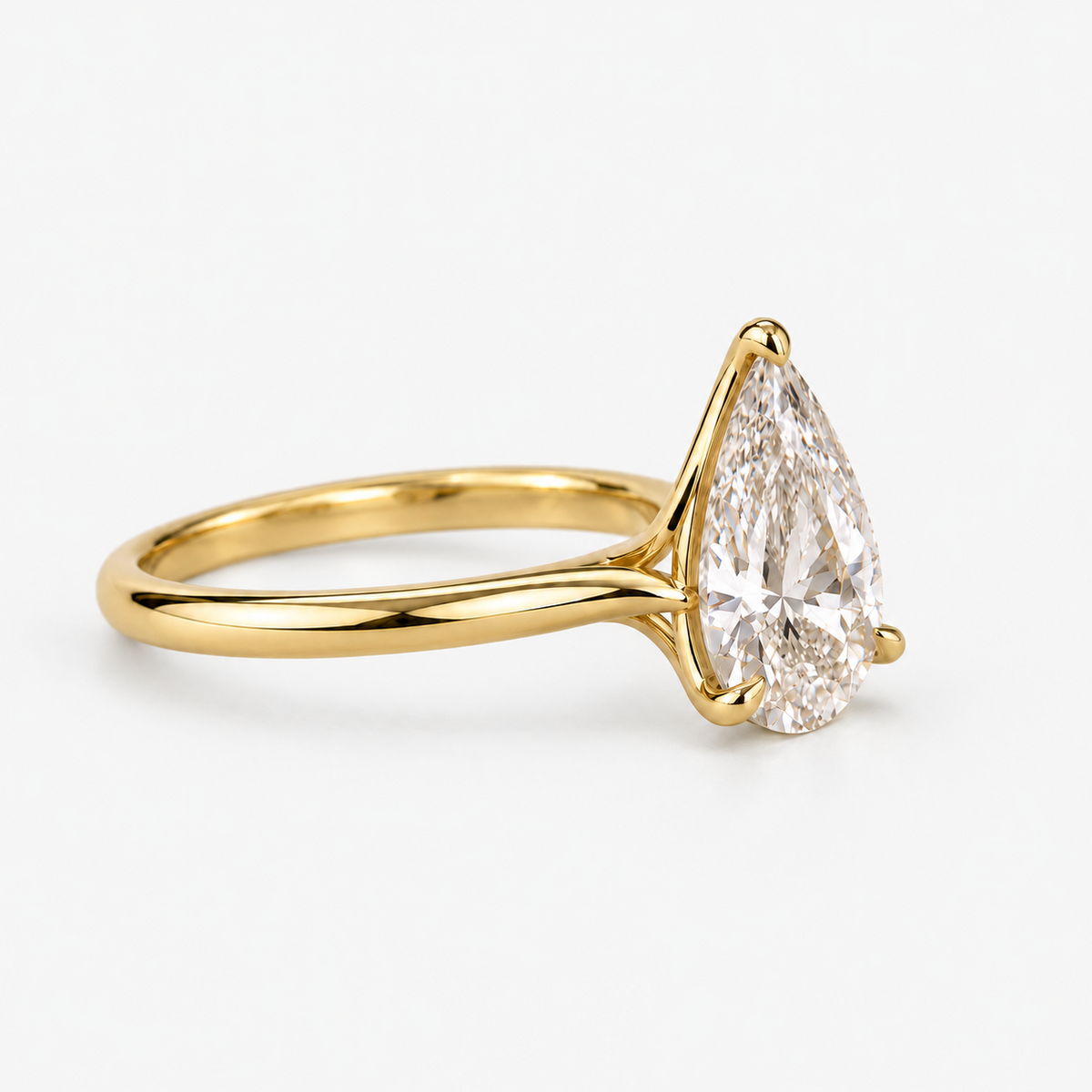 Pear Cut Lab Grown Diamond Solitaire Engagement Ring in 14K Yellow Gold