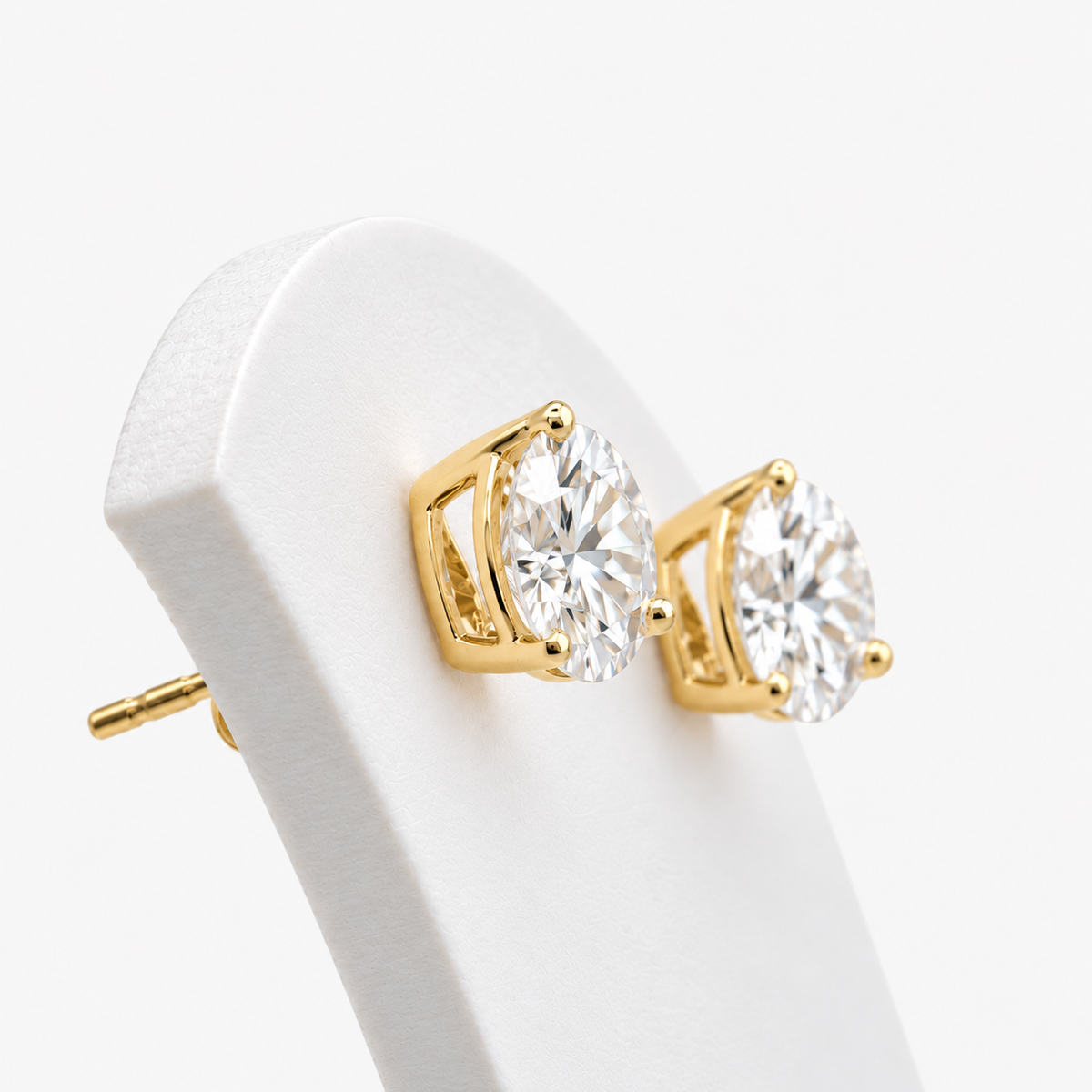 Lab Grown Diamond Round Brilliant Cut Three-Prong Martini Setting Stud Earrings IGI Certified in 14K Yellow Gold