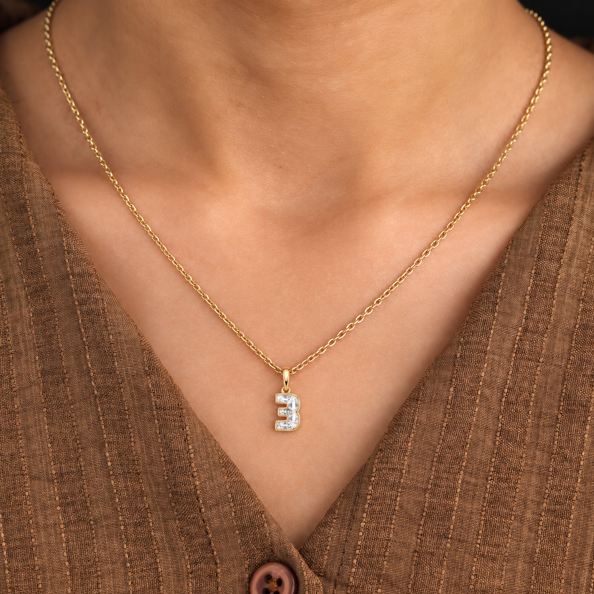 Lab Grown Diamond Number 3 Pendant Necklace in 14K Yellow Gold