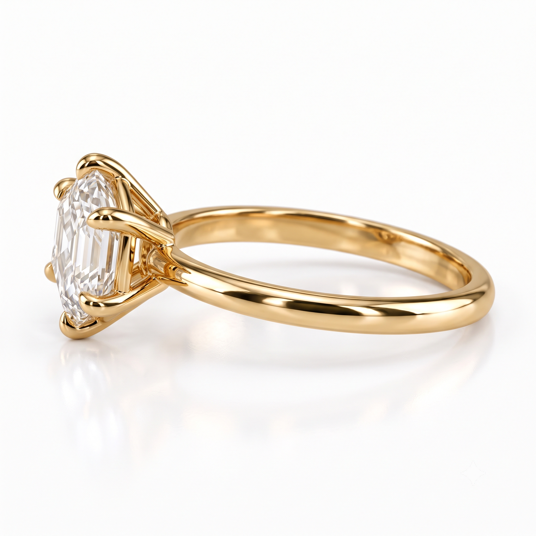 Hexagon Cut Lab Grown Diamond Solitaire Engagement Ring in 14K Yellow Gold