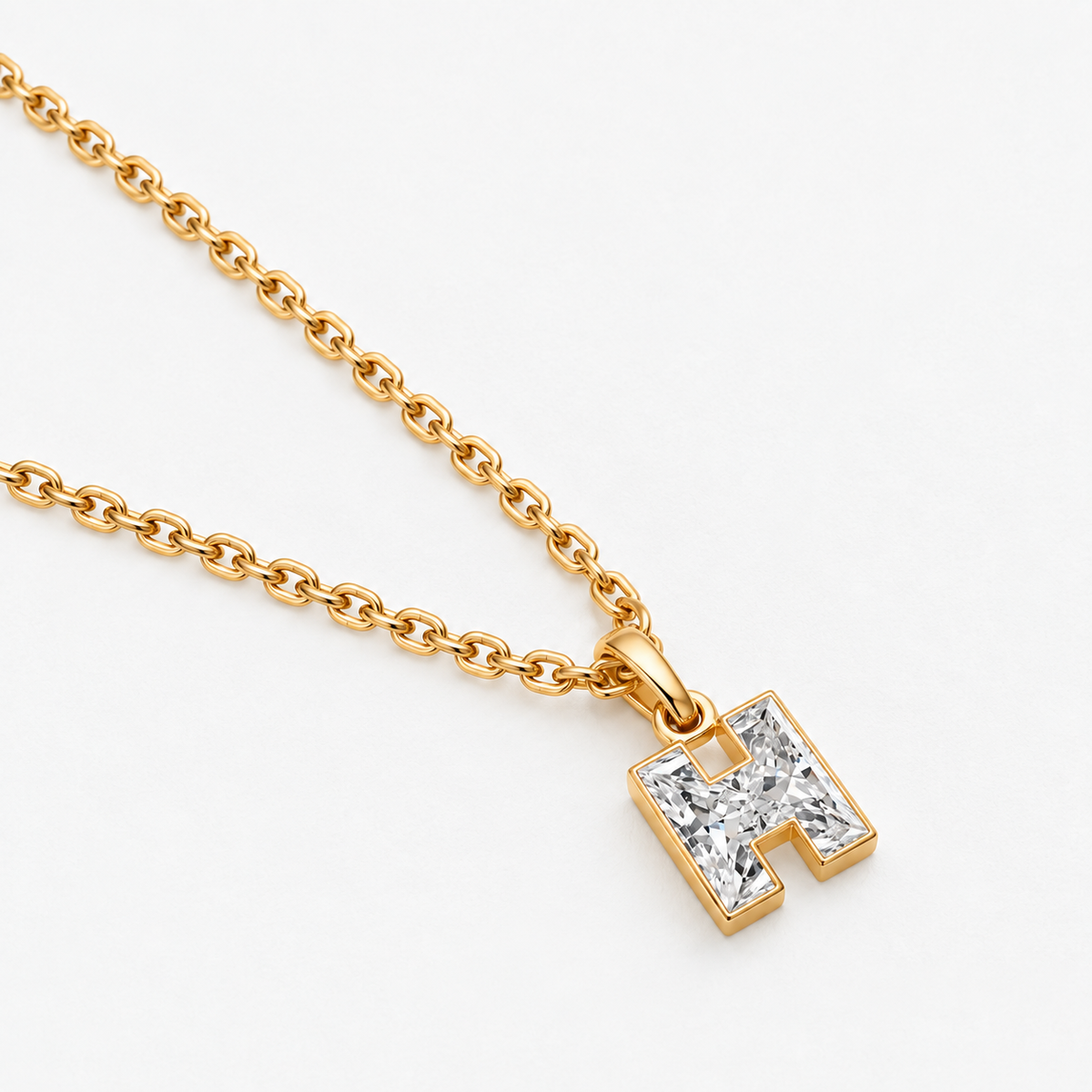 Lab Grown Diamond Alphabet H Cut Initial Pendant Necklace IGI Certified in 14K Yellow Gold