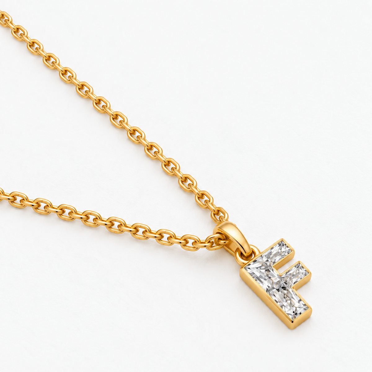 Lab Grown Diamond Alphabet F Cut Initial Pendant Necklace IGI Certified in 14K Yellow Gold
