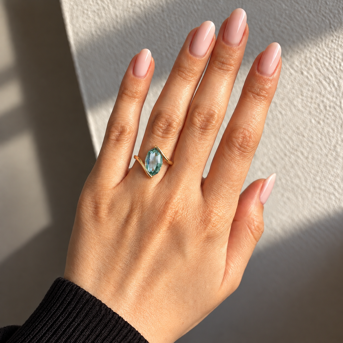 Step Cut Marquise Green Lab Grown Diamond Bypass Solitaire Engagement Ring in 14K Yellow Gold