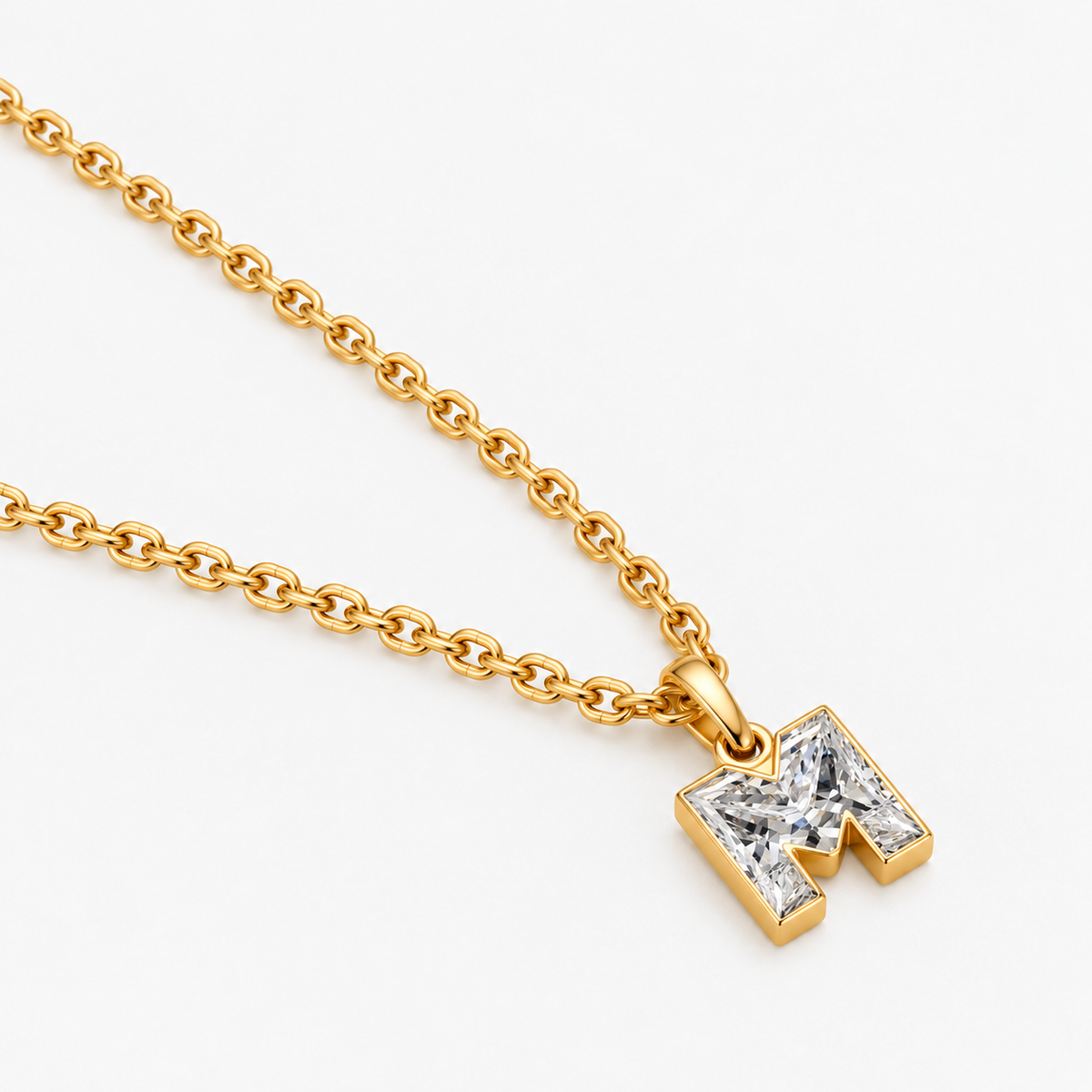 Lab Grown Diamond Alphabet M Cut Initial Pendant Necklace IGI Certified in 14K Yellow Gold