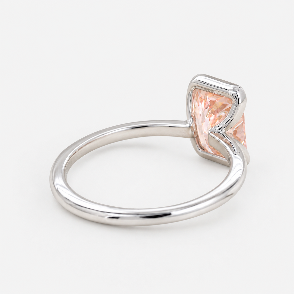 Lab Grown Diamond Fancy Pinkish Peach Radiant Cut Half Bezel Floating Frame Solitaire Engagement Ring IGI Certified in 14K Yellow Gold