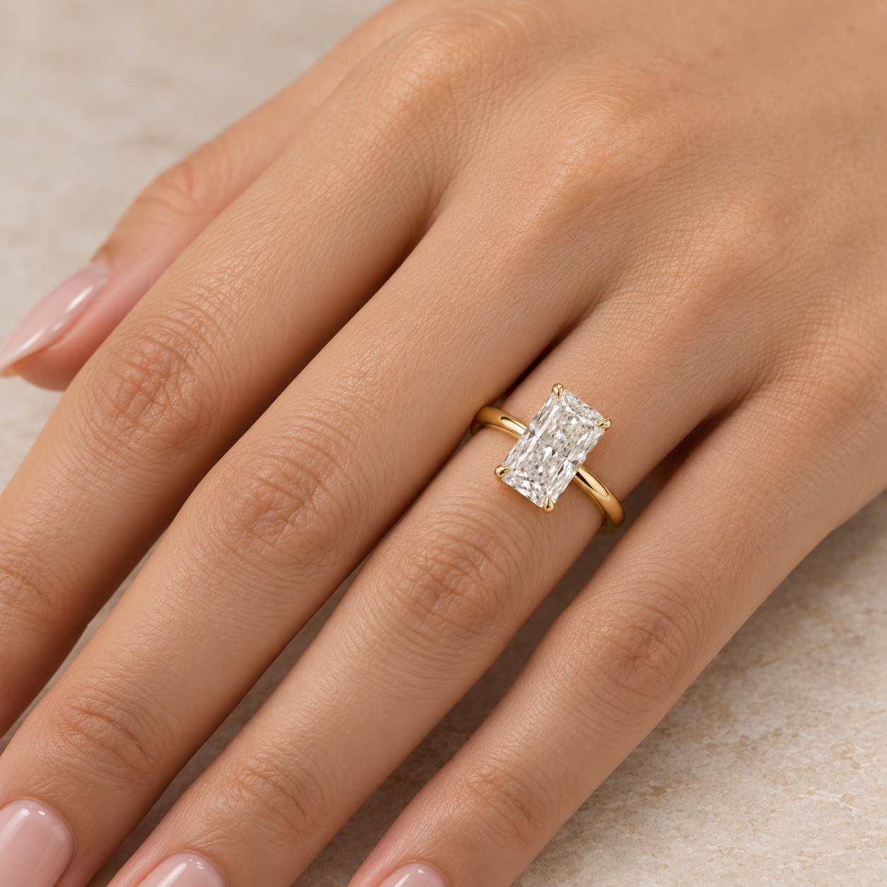 Lab Grown Diamond   Radiant Cut Solitaire Engagement Ring in 14K Yellow Gold