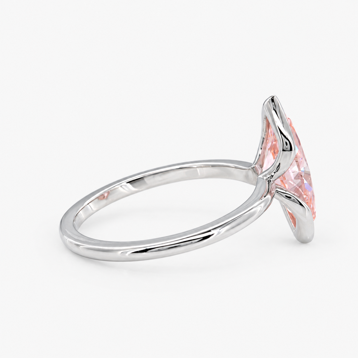 Lab Grown Diamond Fancy Pinkish Peach Marquise Cut Open-Side Half Bezel V-Cap Solitaire Engagement Ring IGI Certified in 14K Yellow Gold