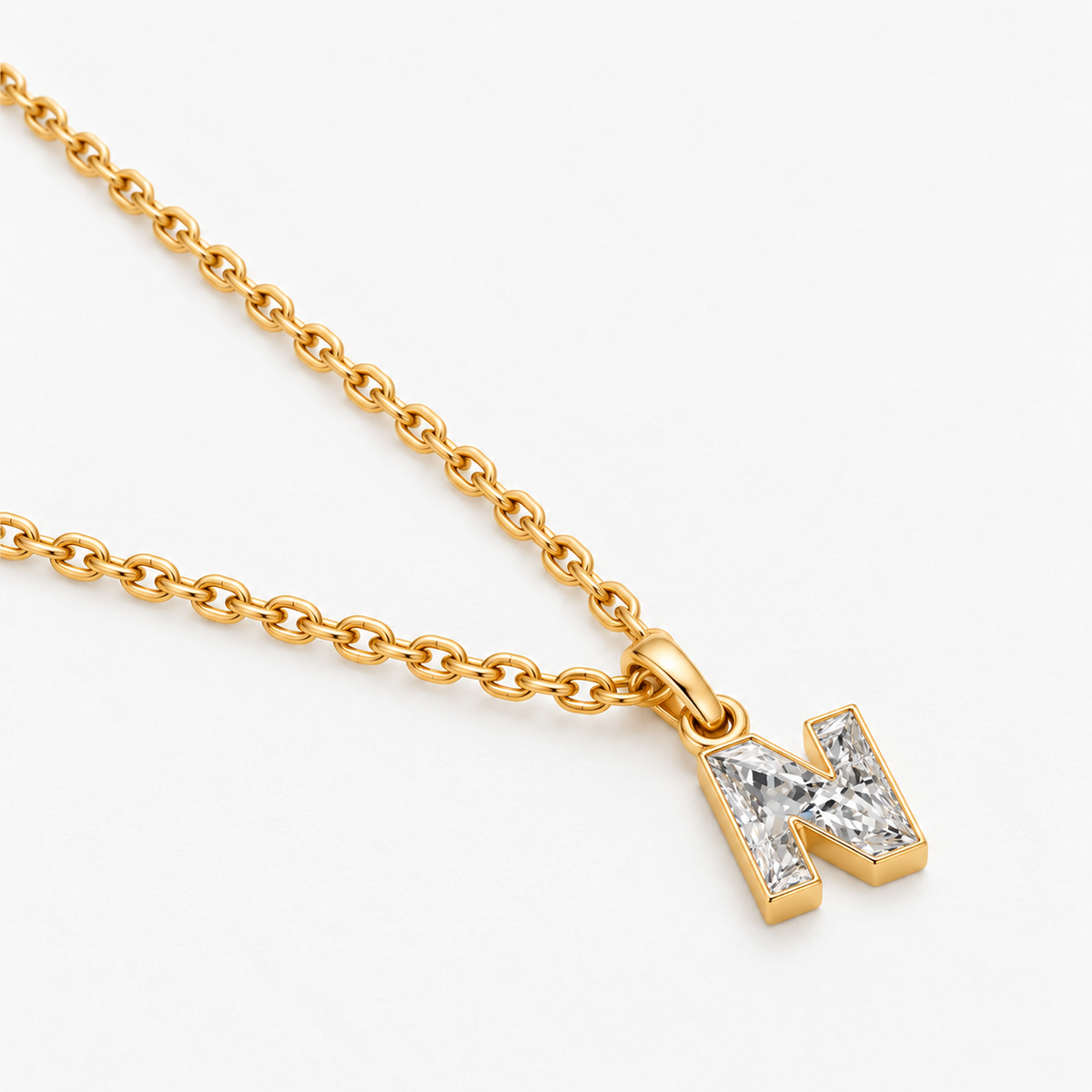 Lab Grown Diamond Alphabet N Cut Initial Pendant Necklace IGI Certified in 14K Yellow Gold