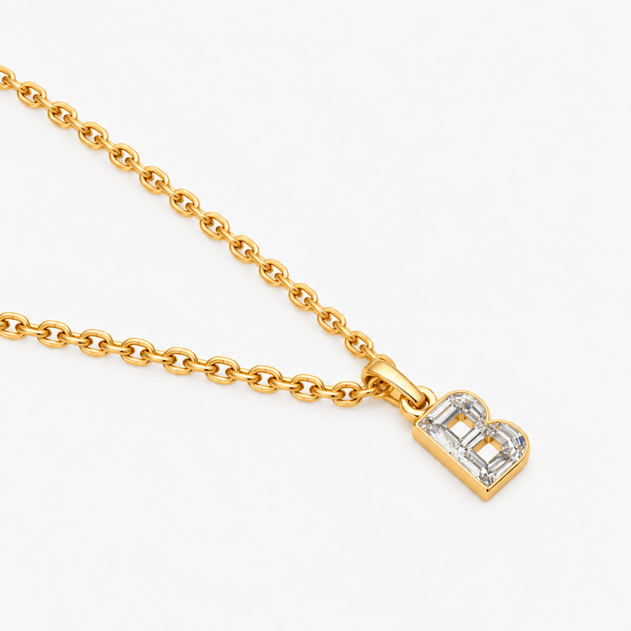Lab Grown Diamond Alphabet B Cut Initial Pendant Necklace IGI Certified in 14K Yellow Gold