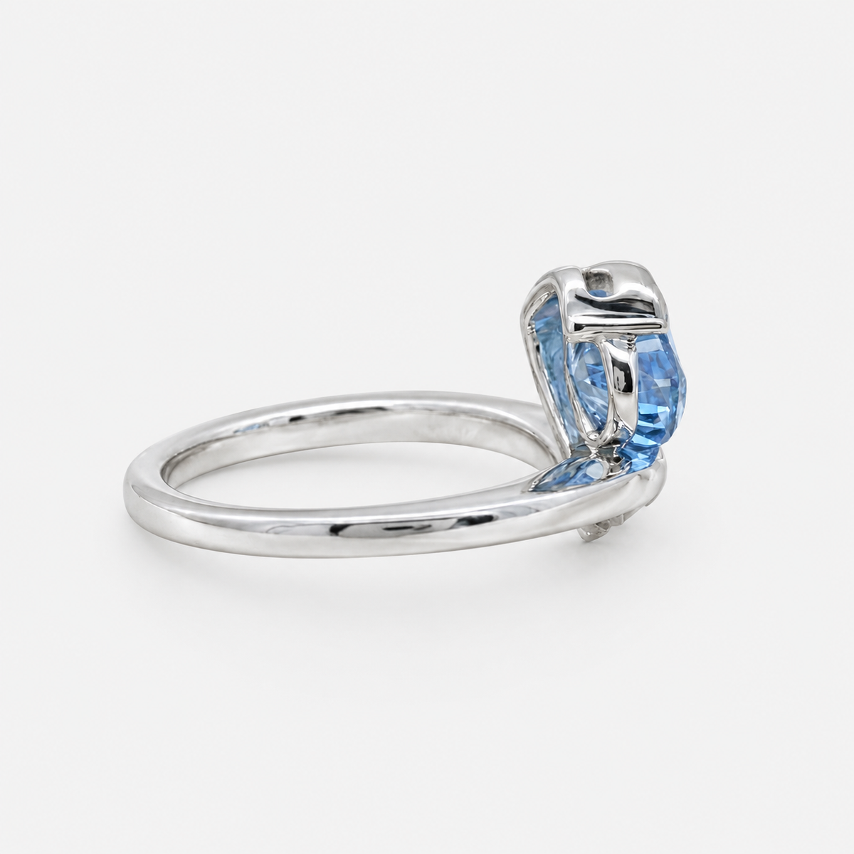 Lab Grown Diamond Fancy Vivid Blue Pear Cut Angled Bypass Wrap Half Bezel Solitaire Engagement Ring IGI Certified in 14K Yellow Gold
