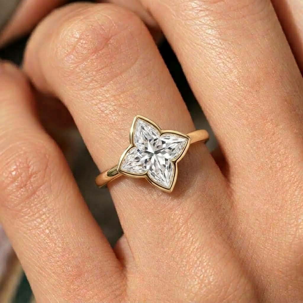 Lab Grown Diamond Lily Cut Plain Solitaire Band Engagement Ring IGI Certified in 14K Yellow Gold
