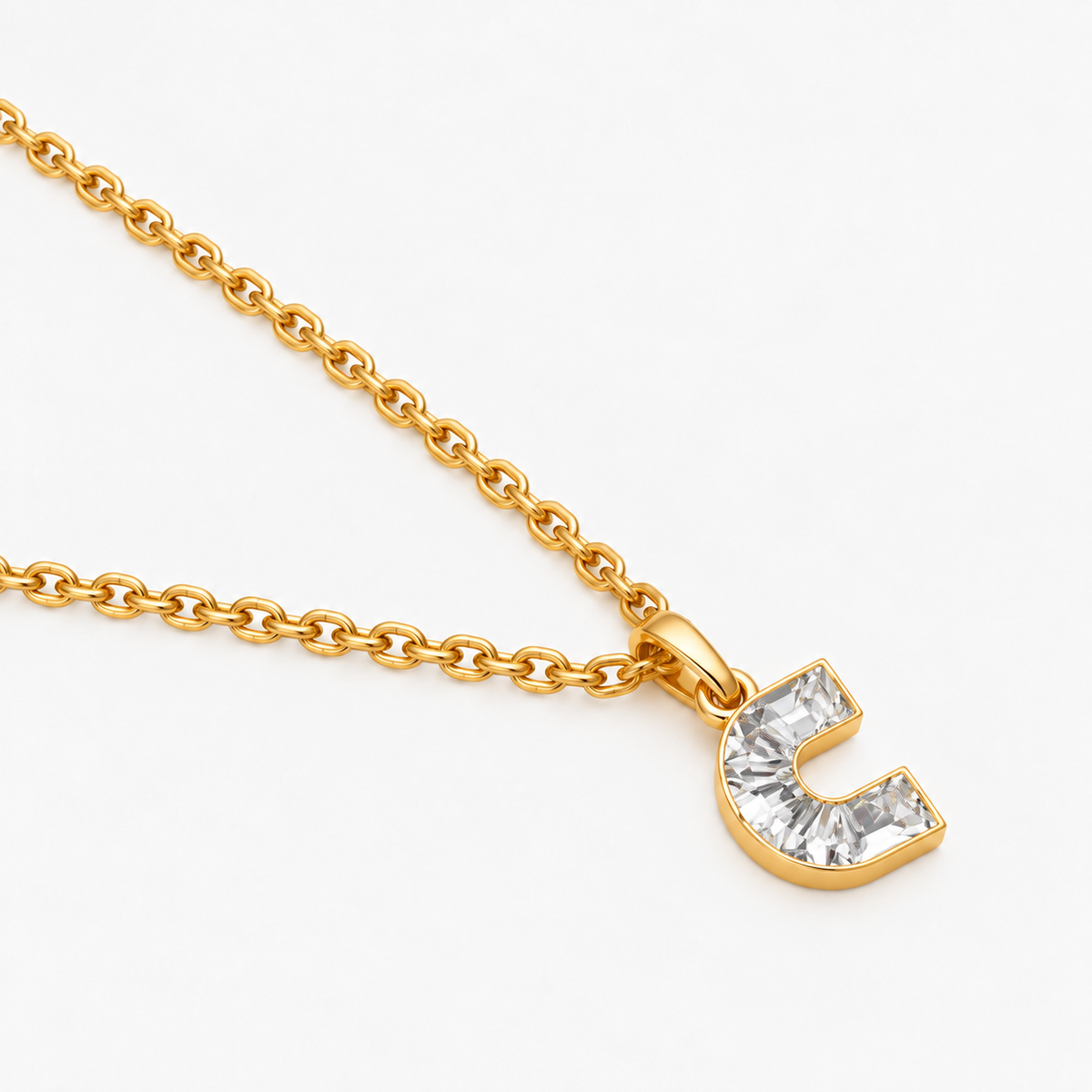 Lab Grown Diamond Alphabet C Cut Initial Pendant Necklace IGI Certified in 14K Yellow Gold