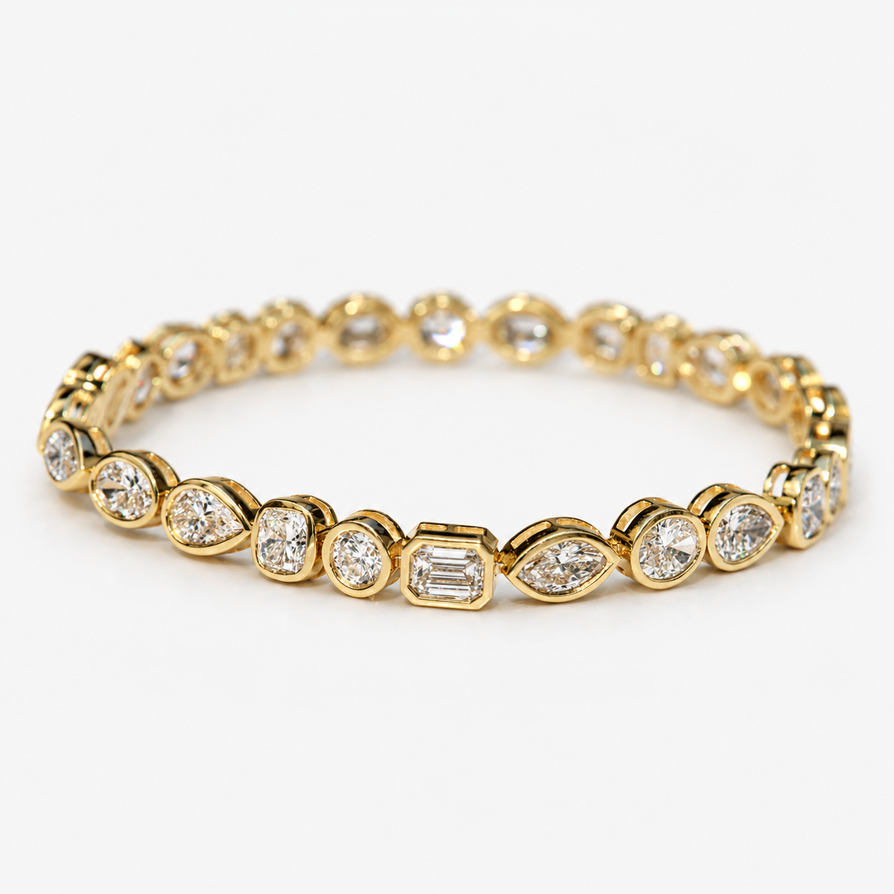 Lab Grown Diamond   Multi Shape Bezel Set Tennis Bracelet in 14K Yellow Gold