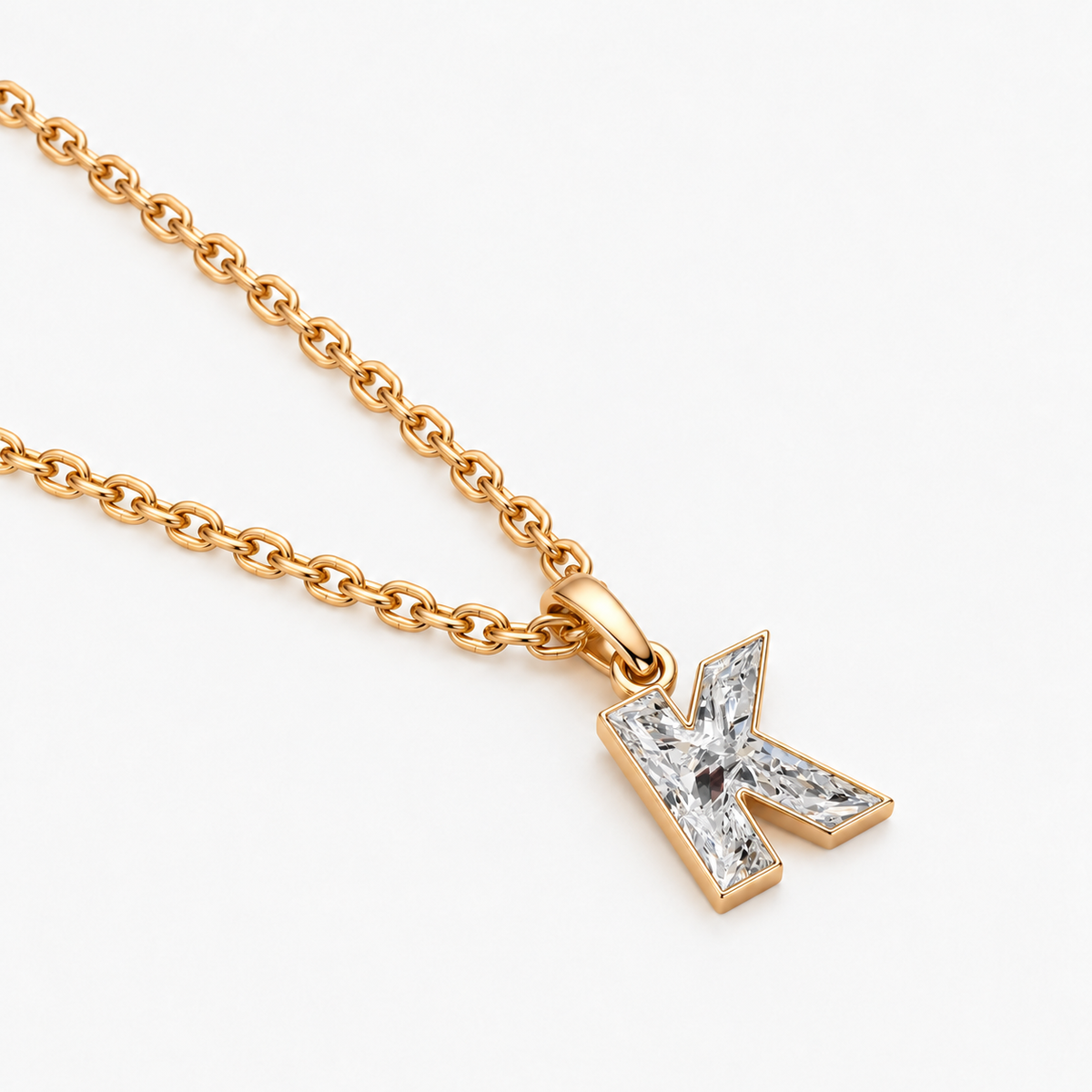 Lab Grown Diamond Alphabet K Cut Initial Pendant Necklace IGI Certified in 14K Yellow Gold