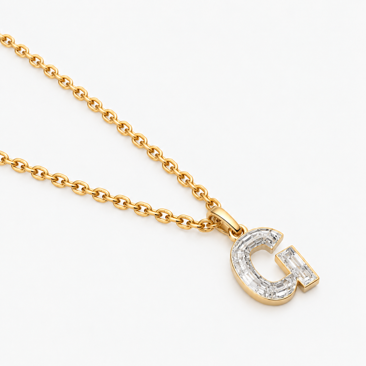 Lab Grown Diamond Alphabet G Cut Initial Pendant Necklace IGI Certified in 14K Yellow Gold