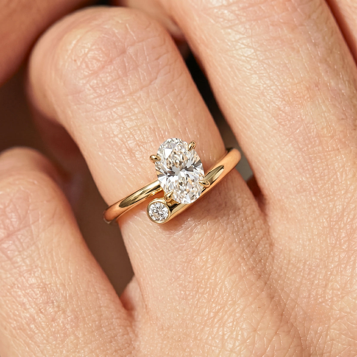 Lab Grown Diamond Oval Cut & Round Diamond Bypass Split Shank Engagement Ring IGI Certified in 14K Yellow Gold EF-104R