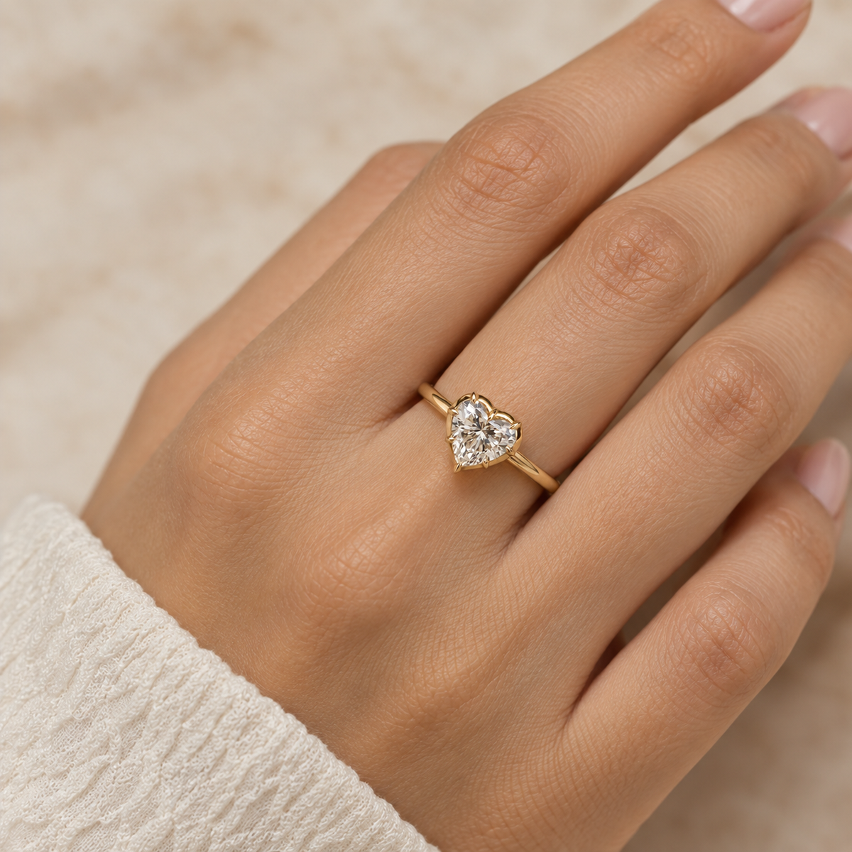 Heart Cut Lab Grown Diamond Solitaire Engagement Ring in 14K Yellow Gold