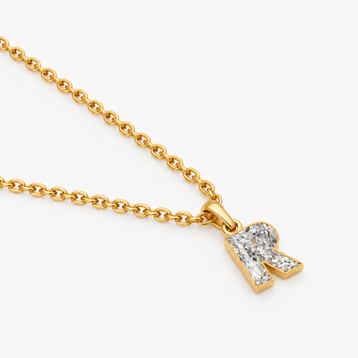 Lab Grown Diamond Alphabet R Cut Initial Pendant Necklace IGI Certified in 14K Yellow Gold