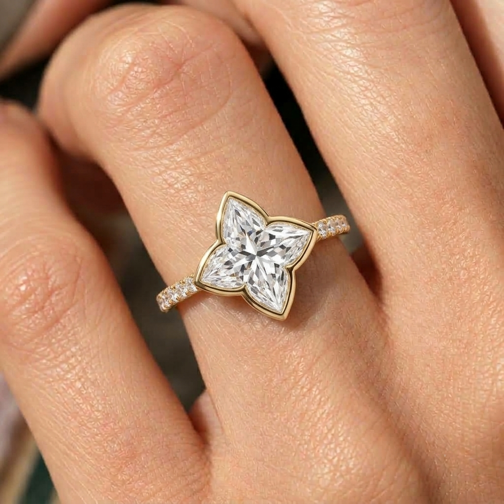 Lab Grown Diamond Lily Cut Pavé Band Engagement Ring IGI Certified in 14K Yellow Gold