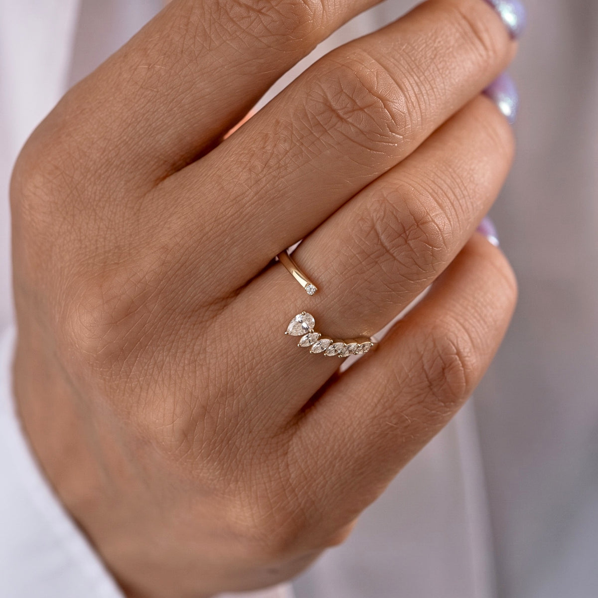 Lab Grown Diamond Marquise V-Shaped Open Band in 14K Yellow Gold