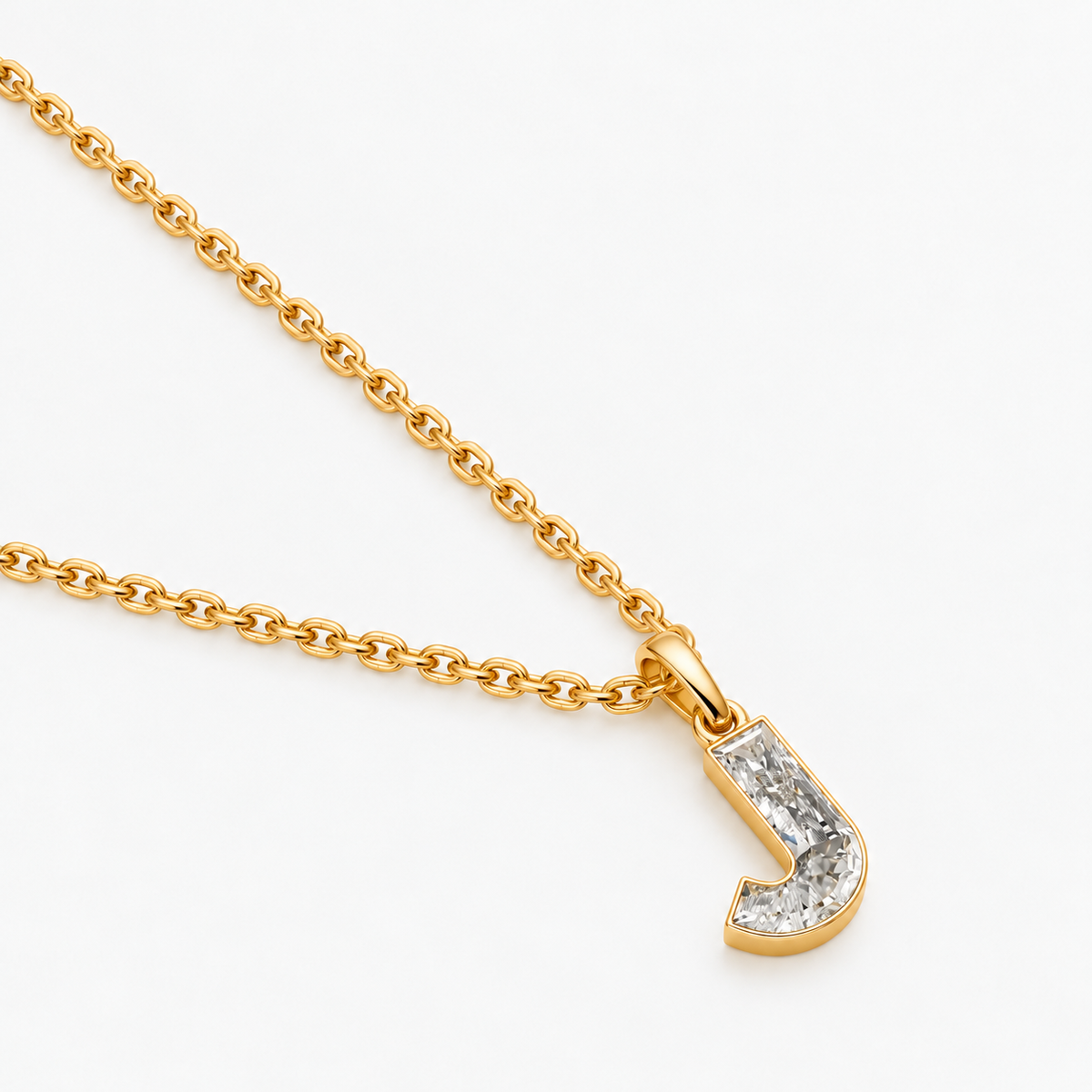 Lab Grown Diamond Alphabet J Cut Initial Pendant Necklace IGI Certified in 14K Yellow Gold