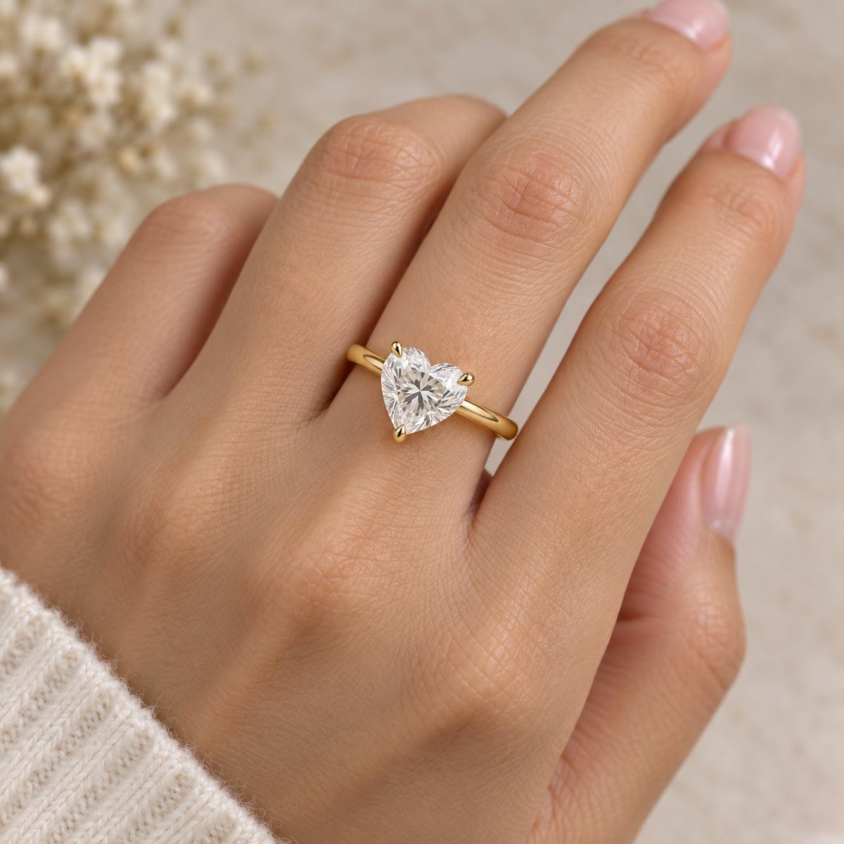 Lab Grown Diamond Heart Cut Solitaire Engagement Ring in 14K Yellow Gold