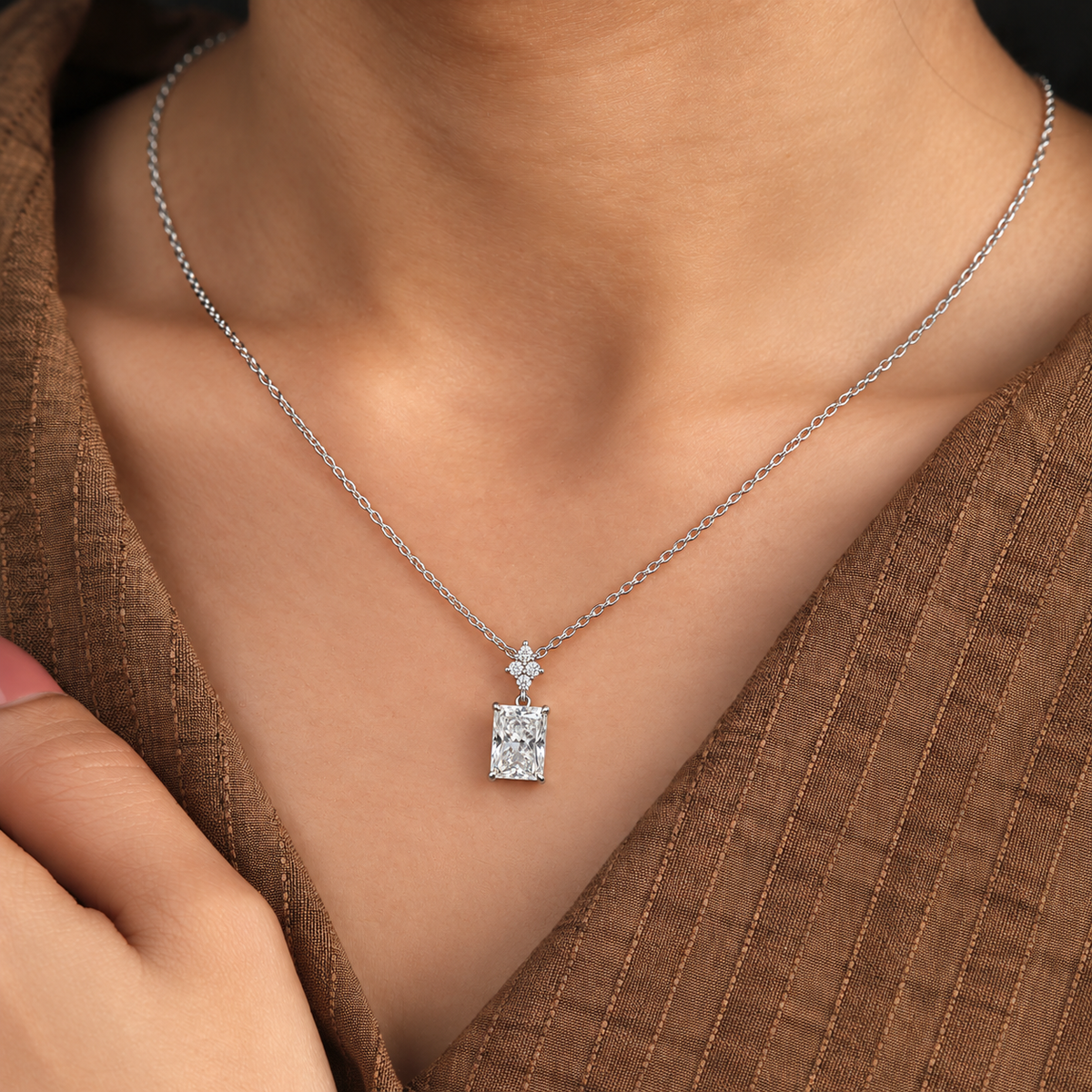 Radiant Cut Lab   Grown Diamond Pendant Necklace in 14K White Gold