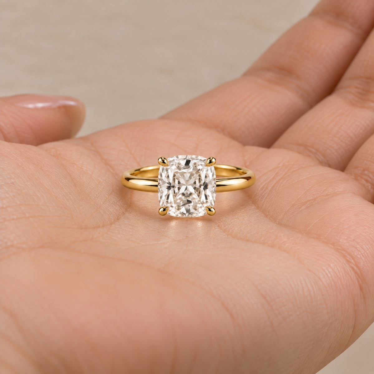 Lab Grown Diamond   Cushion Cut Solitaire Engagement Ring in 14K Yellow Gold