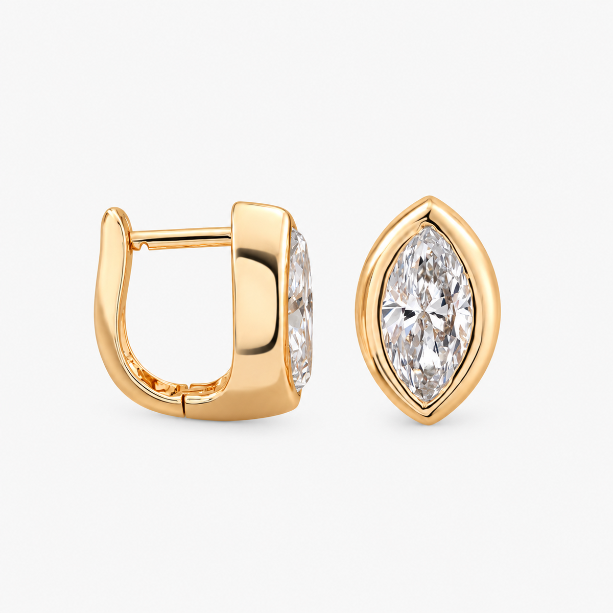 Lab Grown Diamond Marquise Brilliant Cut Full Bezel Stud Earrings IGI Certified in 14K Yellow Gold