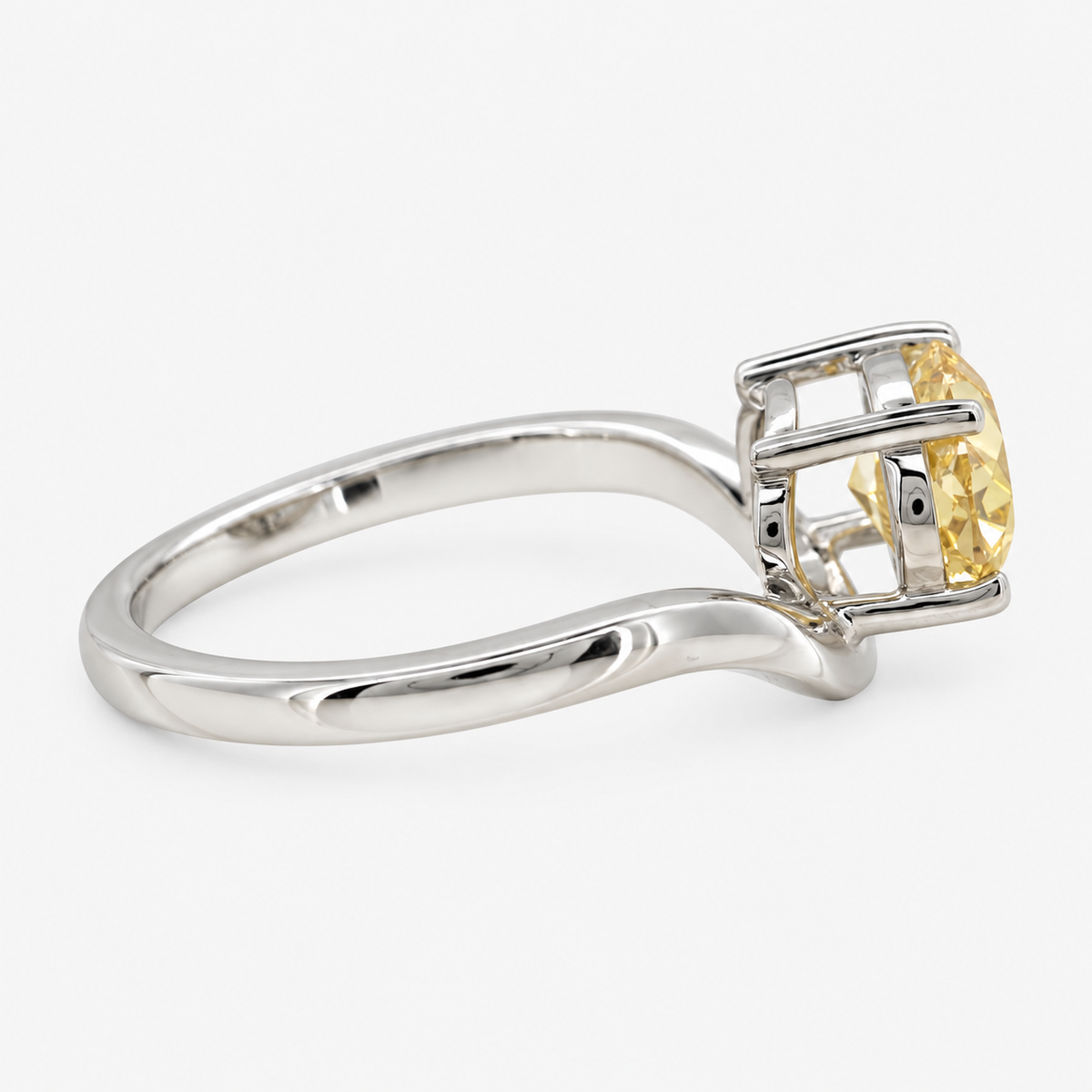 Lab Grown Diamond Fancy Intense Yellow Oval Cut East-West Four-Prong Curved V-Contour Solitaire Engagement Ring IGI Certified in 14K Yellow Gold