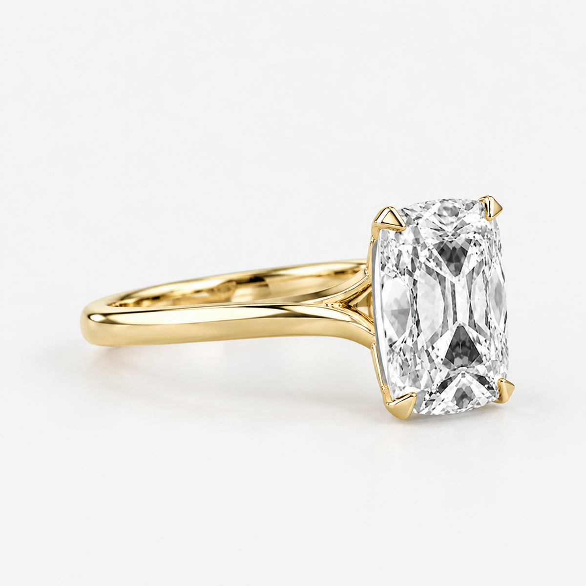 Lab Grown Diamond Elongated Old Mine Cushion Cut Solitaire Engagement Ring IGI Certified in 14K Yellow Gold