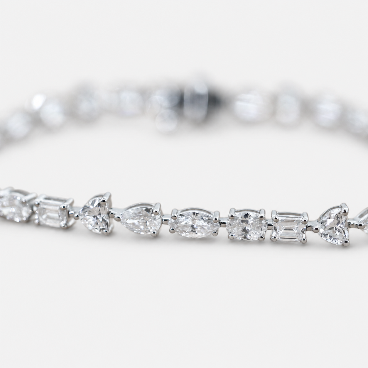 Lab Grown Diamond Multi-Shape Mixed Cut Pear Marquise Emerald Oval Tennis Bracelet IGI Certified in 14K Yellow Gold