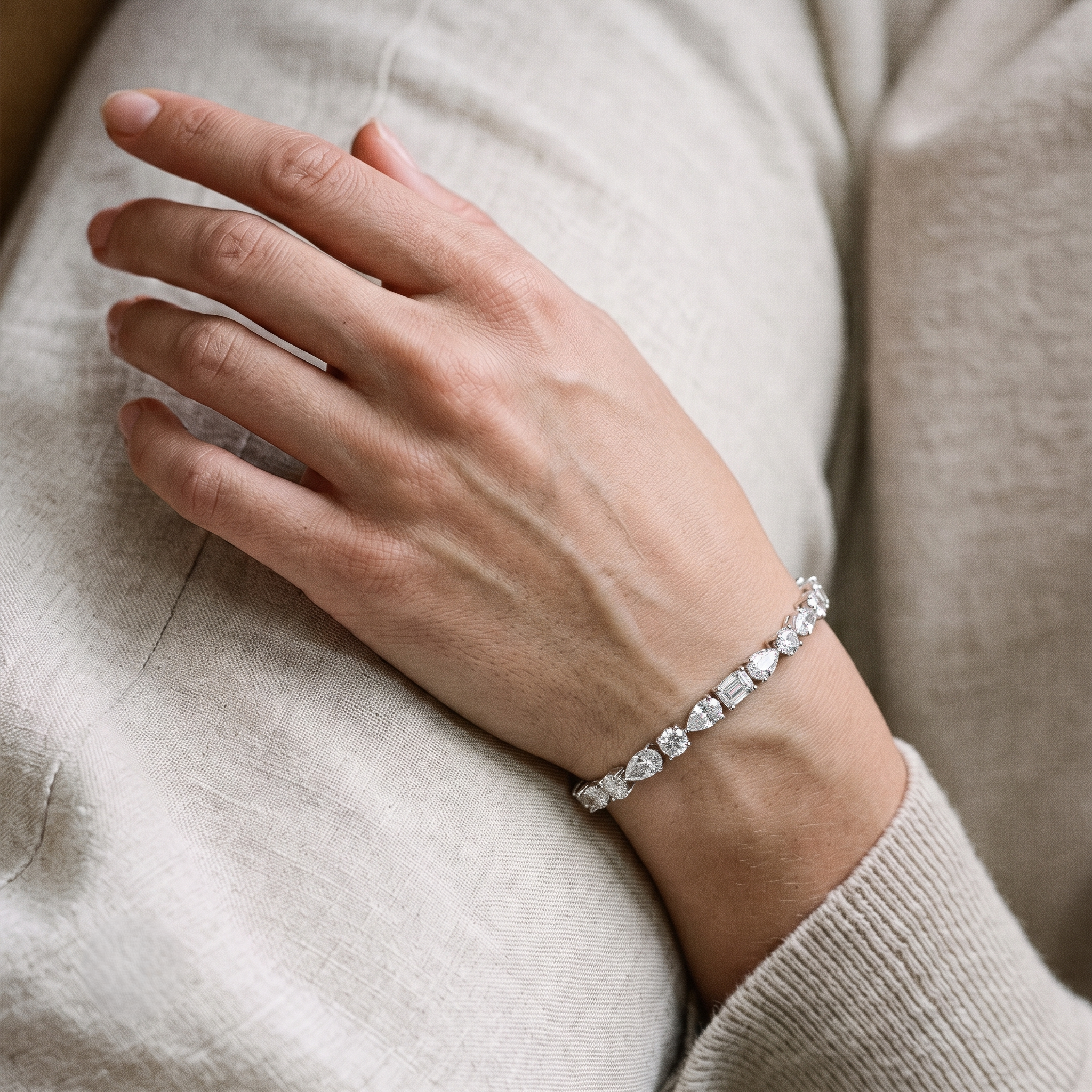 Lab Grown Diamond   Multi-Shape Bezel Set Tennis Bracelet in 14K White Gold