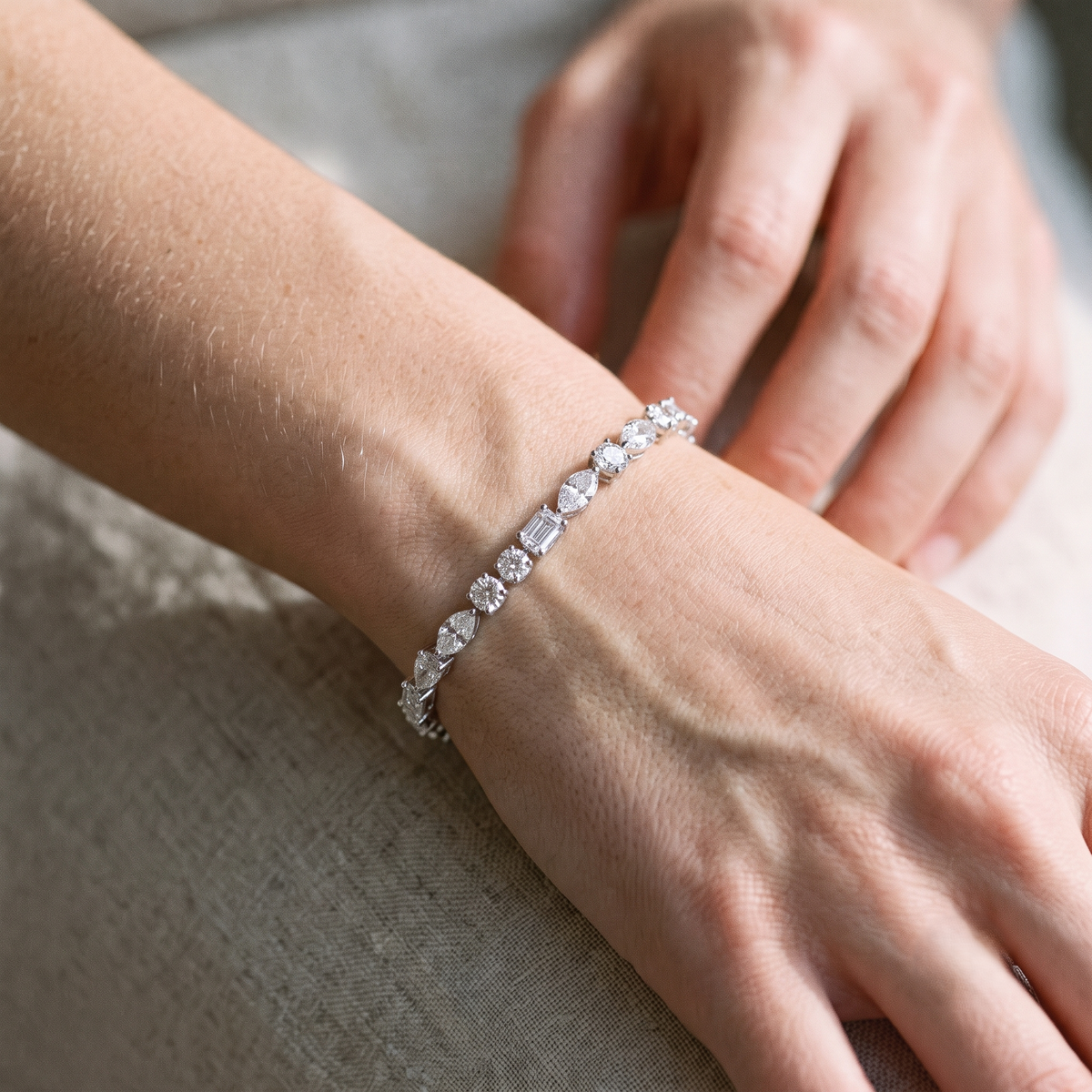 Lab Grown Diamond   Multi-Shape Bezel Set Tennis Bracelet in 14K White Gold