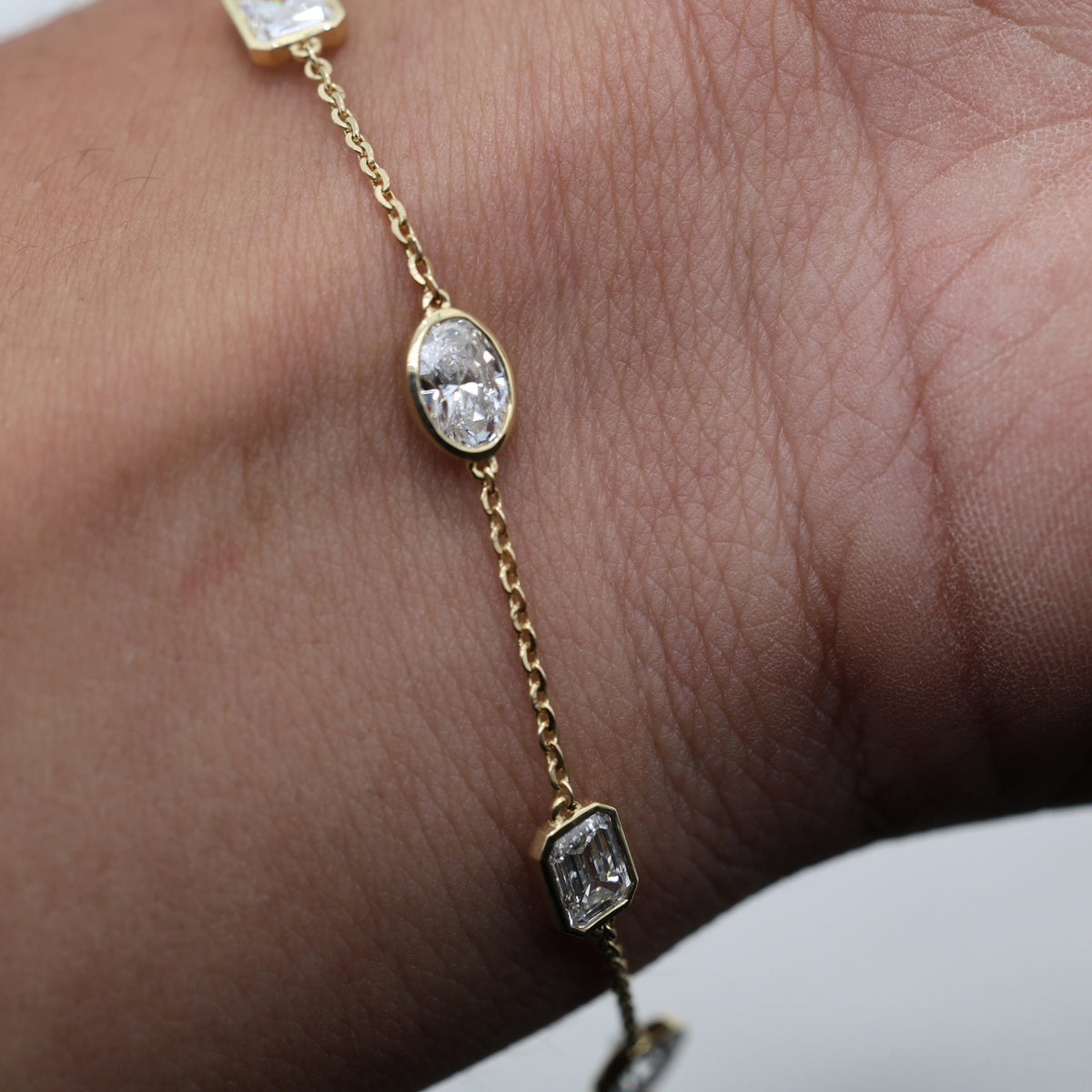 Lab Grown Diamond Multi Shape Bezel Station Bracelet in 14K Yellow Gold