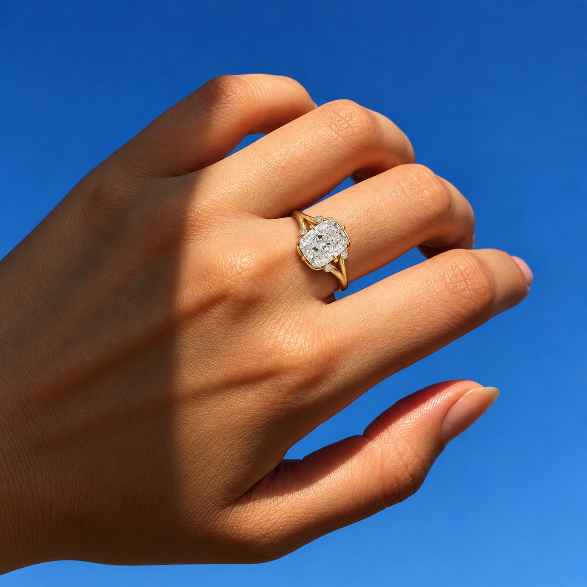 Cushion Cut Diamond Vintage-Inspired Engagement Ring  in 14K Yellow Gold