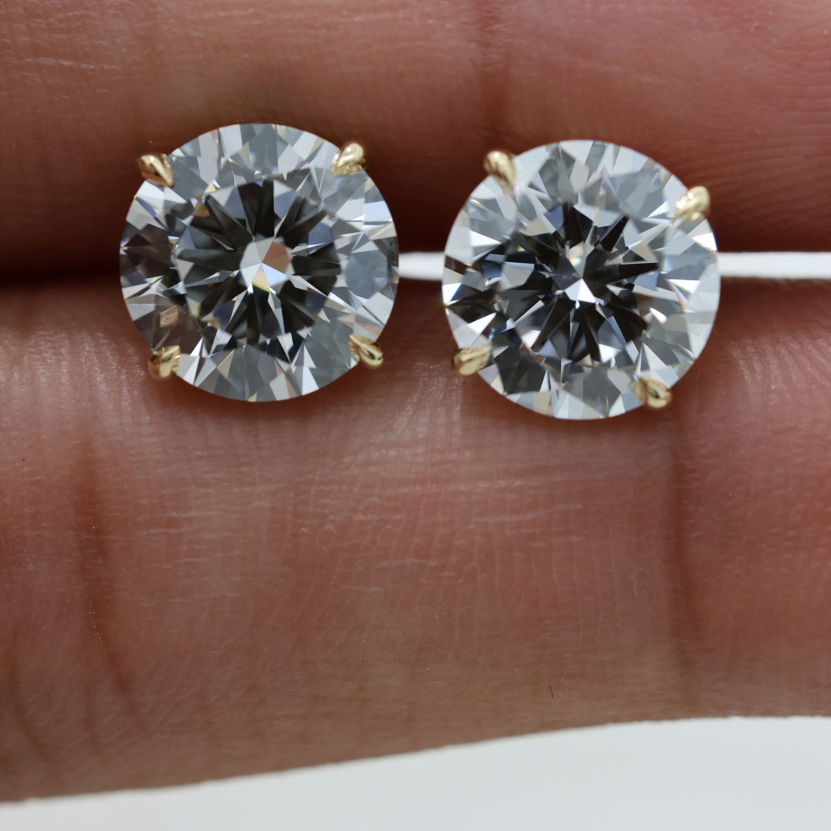 Lab Grown Round Brilliant Cut Diamond Solitaire Stud Earrings with Four-Prong Setting in 14K Yellow Gold