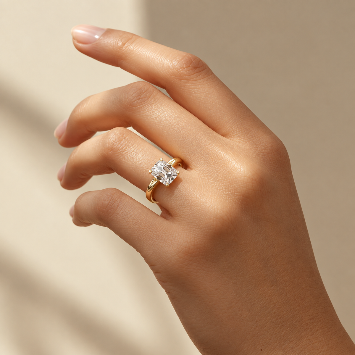Lab Grown Diamond Elongated Old Mine Cushion Cut Solitaire Engagement Ring IGI Certified in 14K Yellow Gold