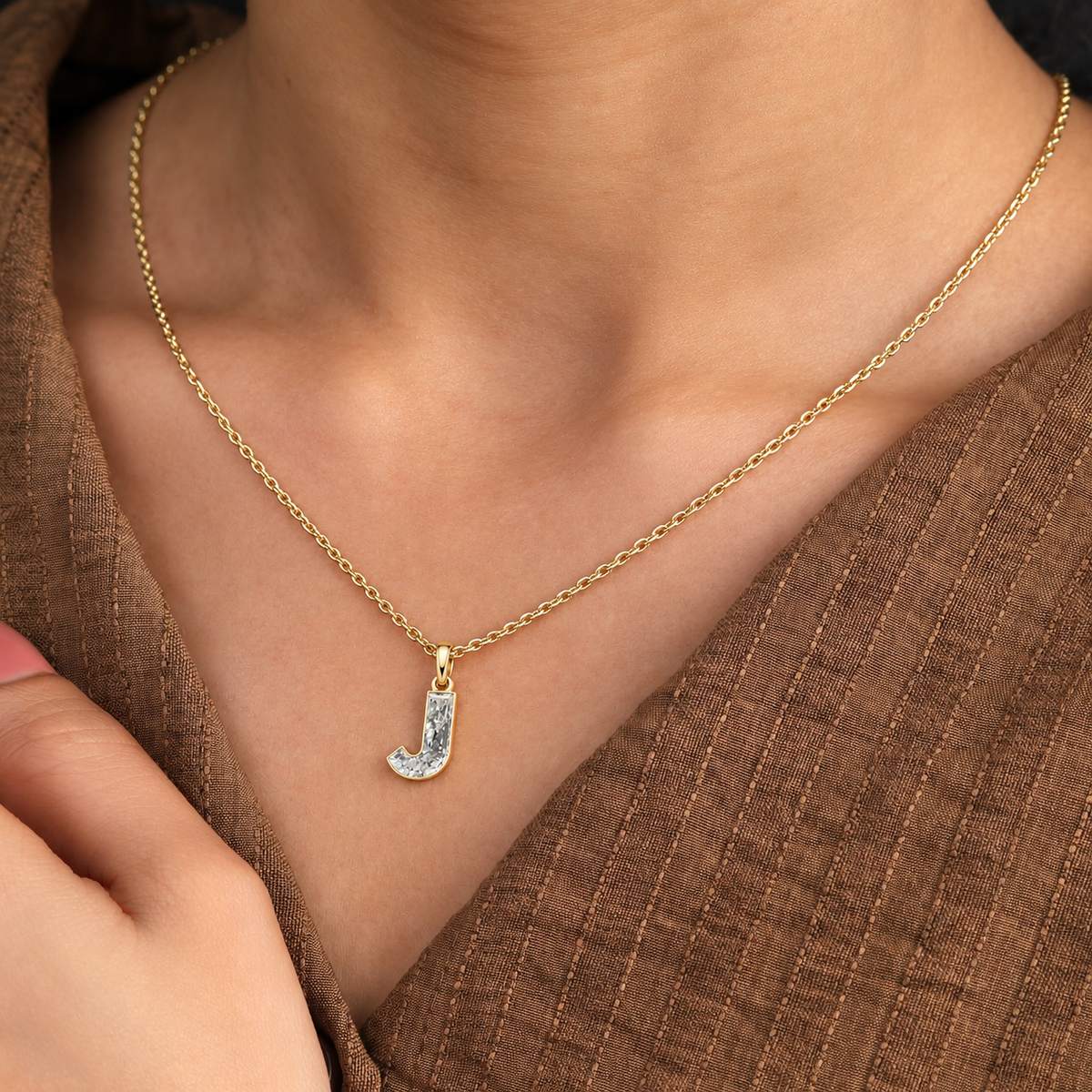 Lab Grown Diamond Alphabet J Cut Initial Pendant Necklace IGI Certified in 14K Yellow Gold